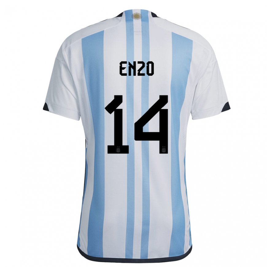 Kandiny Gyermek Argentin Enzo Fernandez #14 Fehér ég Kék Hazai Jersey 22-24 Mez Póló Ing
