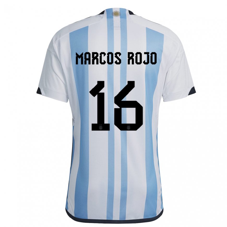 Kandiny Gyermek Argentin Marcos Rojo #16 Fehér ég Kék Hazai Jersey 22-24 Mez Póló Ing