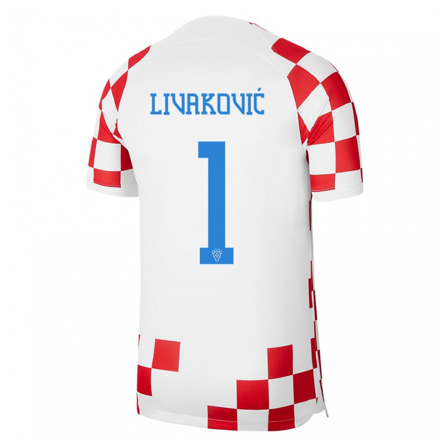Kandiny Gyermek Horvát Dominik Livakovic #1 Piros Fehér Hazai Jersey 22-24 Mez Póló Ing
