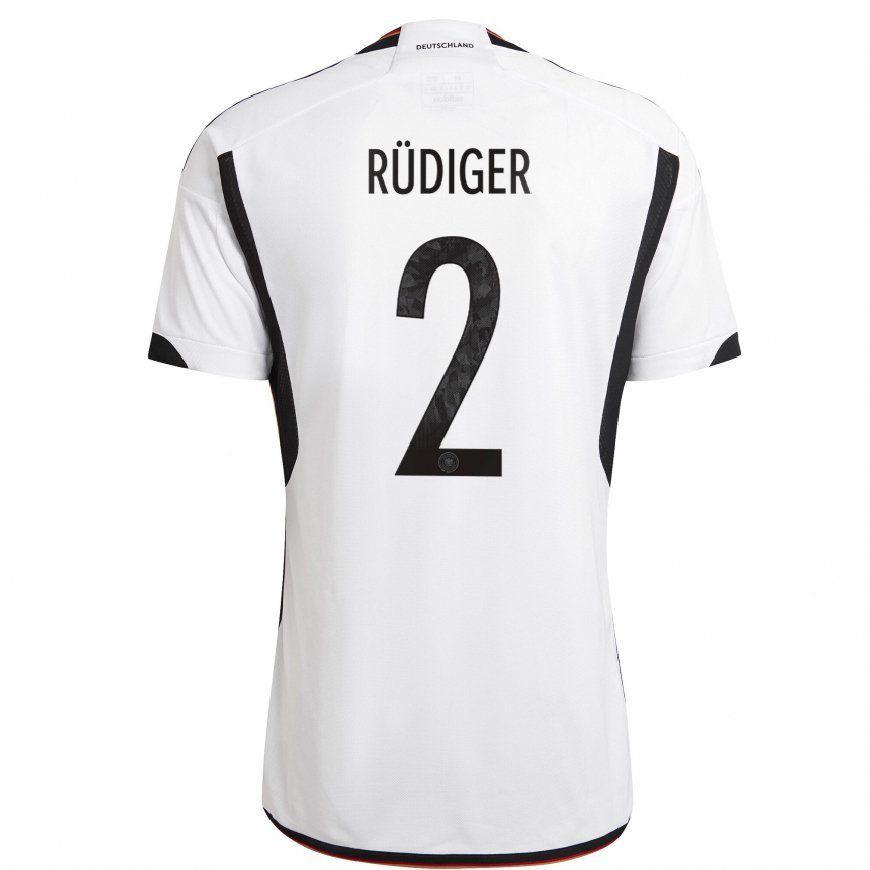 Kandiny Gyermek Német Antonio Rudiger #2 Fehér Fekete Hazai Jersey 22-24 Mez Póló Ing