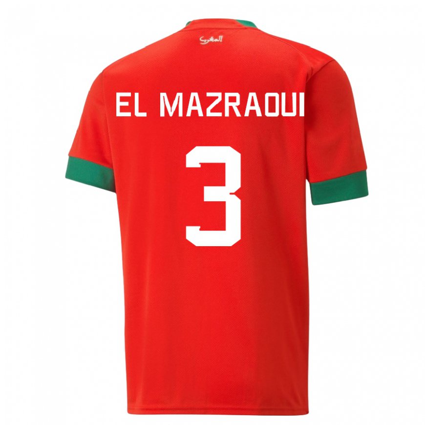 Kandiny Gyermek Marokkói Noussair El Mazraoui #3 Piros Hazai Jersey 22-24 Mez Póló Ing