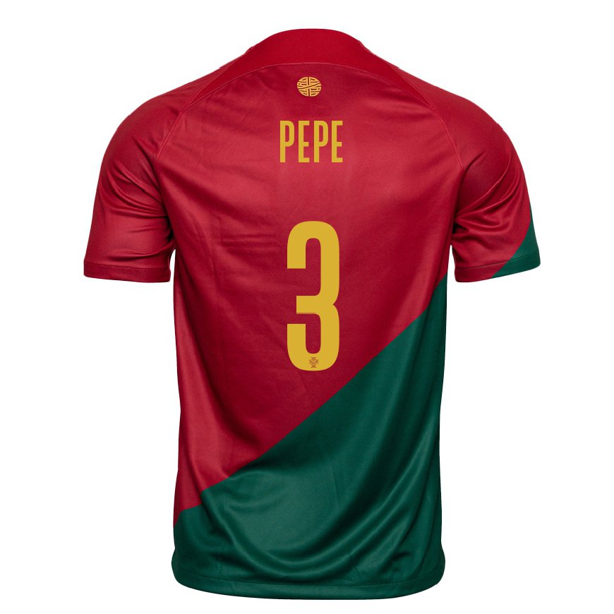 Kandiny Gyermek Portugál Pepe #3 Piros Zöld Hazai Jersey 22-24 Mez Póló Ing