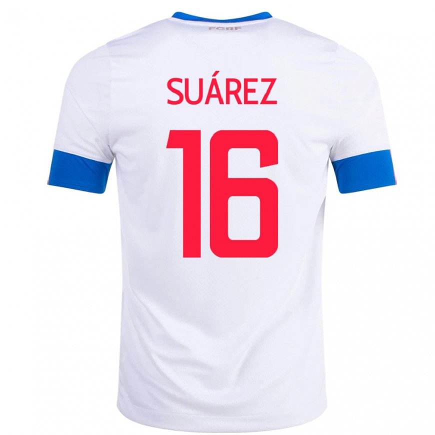 Kandiny Gyermek Costa Rica Aaron Suarez #16 Fehér Idegenbeli Jersey 22-24 Mez Póló Ing