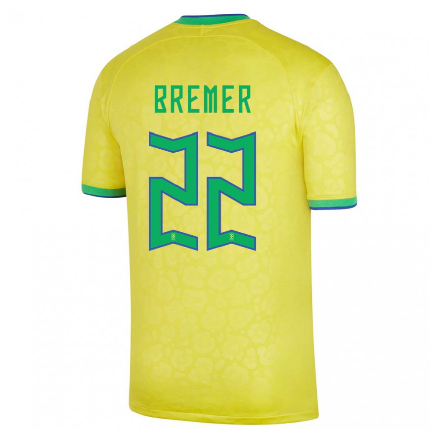 Kandiny Férfi Brazil Bremer #22 Sárga Hazai Jersey 22-24 Mez Póló Ing