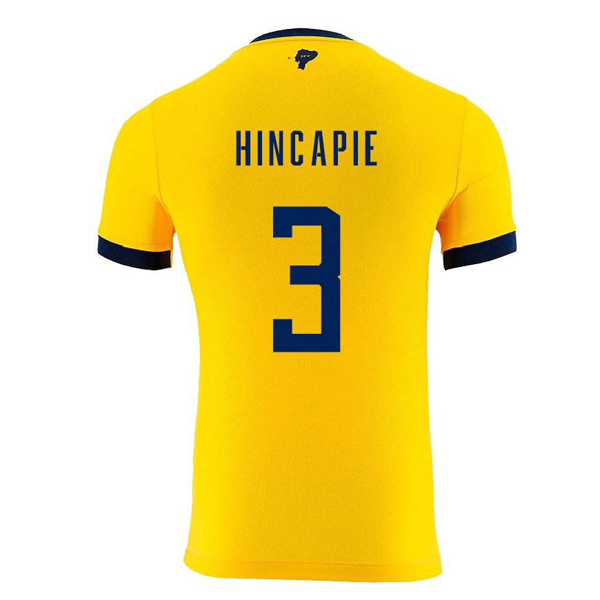 Kandiny Férfi Ecuadori Piero Hincapie #3 Sárga Hazai Jersey 22-24 Mez Póló Ing