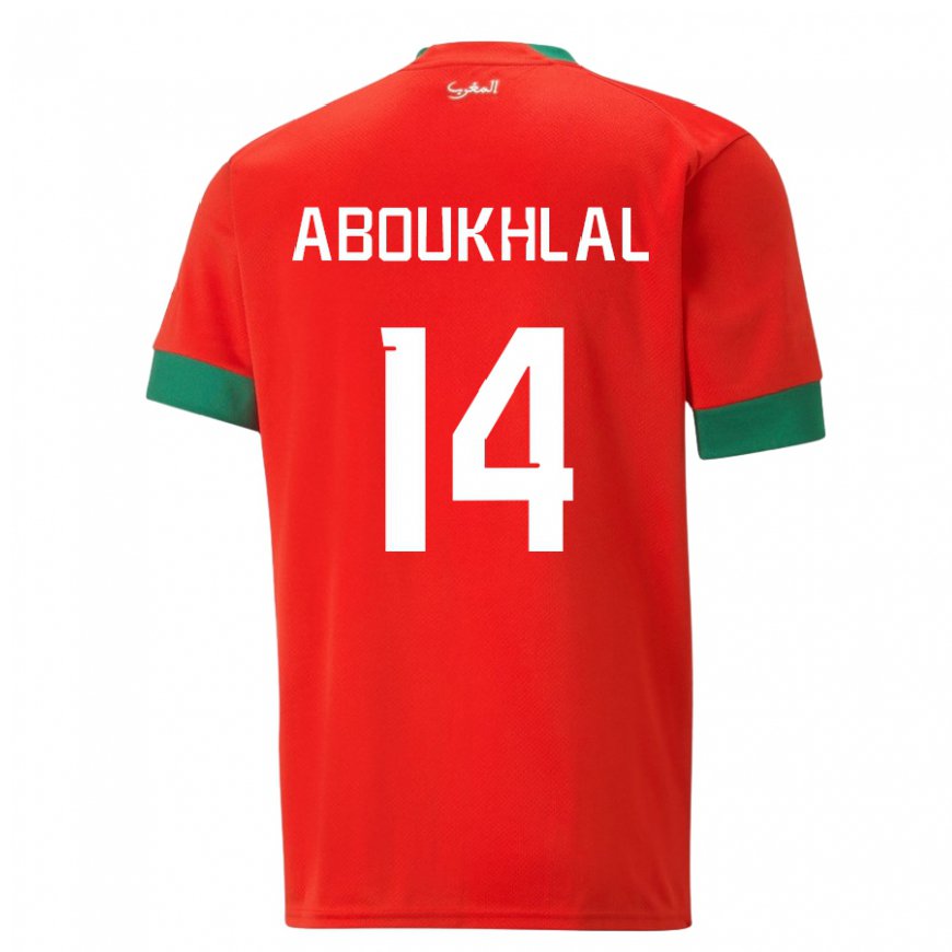 Kandiny Férfi Marokkói Zakaria Aboukhlal #14 Piros Hazai Jersey 22-24 Mez Póló Ing