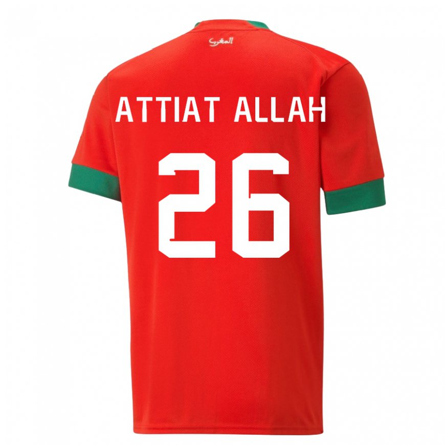 Kandiny Férfi Marokkói Yahia Attiat-allah #26 Piros Hazai Jersey 22-24 Mez Póló Ing
