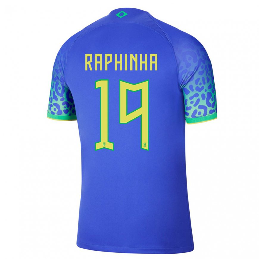 Kandiny Férfi Brazil Raphinha #19 Kék Idegenbeli Jersey 22-24 Mez Póló Ing