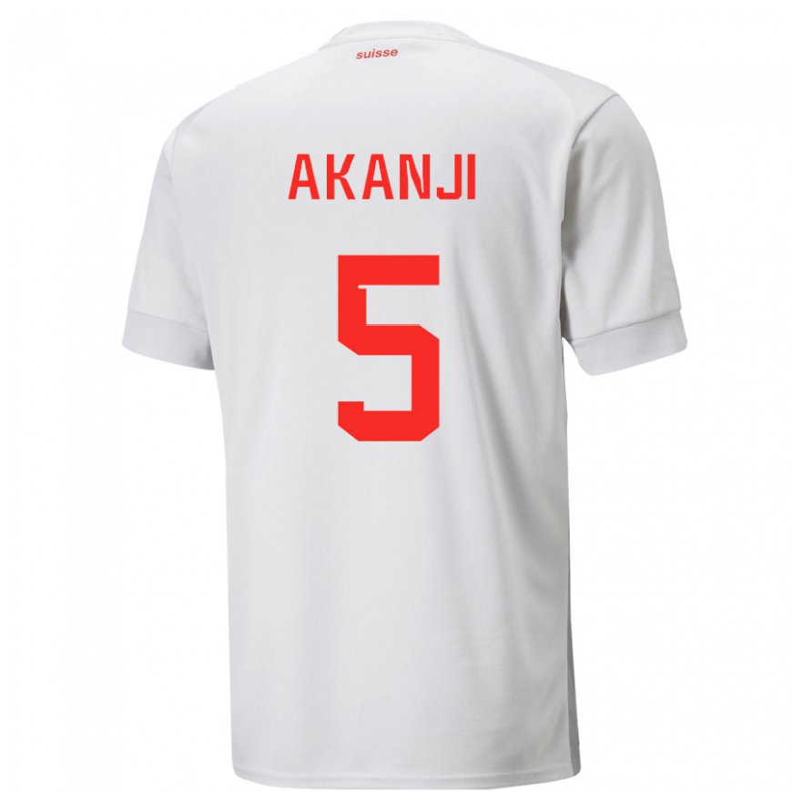 Kandiny Férfi Svájci Manuel Akanji #5 Fehér Idegenbeli Jersey 22-24 Mez Póló Ing