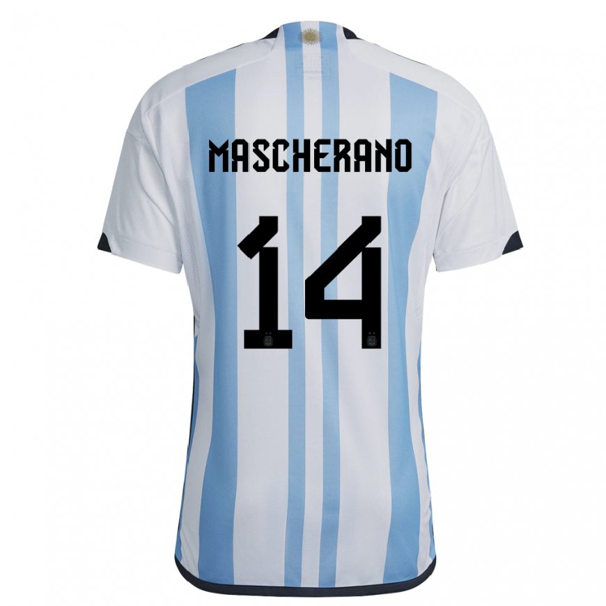 Kandiny Női Argentin Javier Mascherano #14 Fehér ég Kék Hazai Jersey 22-24 Mez Póló Ing