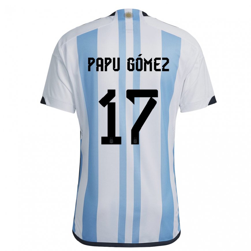 Kandiny Női Argentin Papu Gomez #17 Fehér ég Kék Hazai Jersey 22-24 Mez Póló Ing