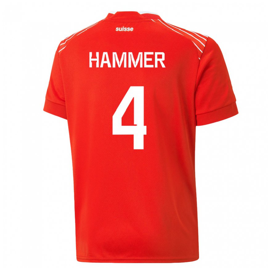 Kandiny Gyermek Svájci Pascal Hammer #4 Piros Hazai Jersey 22-24 Mez Póló Ing