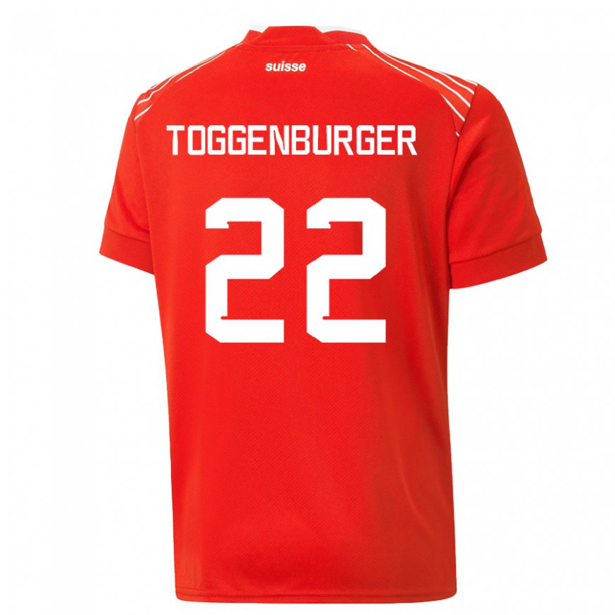 Kandiny Gyermek Svájci Nando Toggenburger #22 Piros Hazai Jersey 22-24 Mez Póló Ing