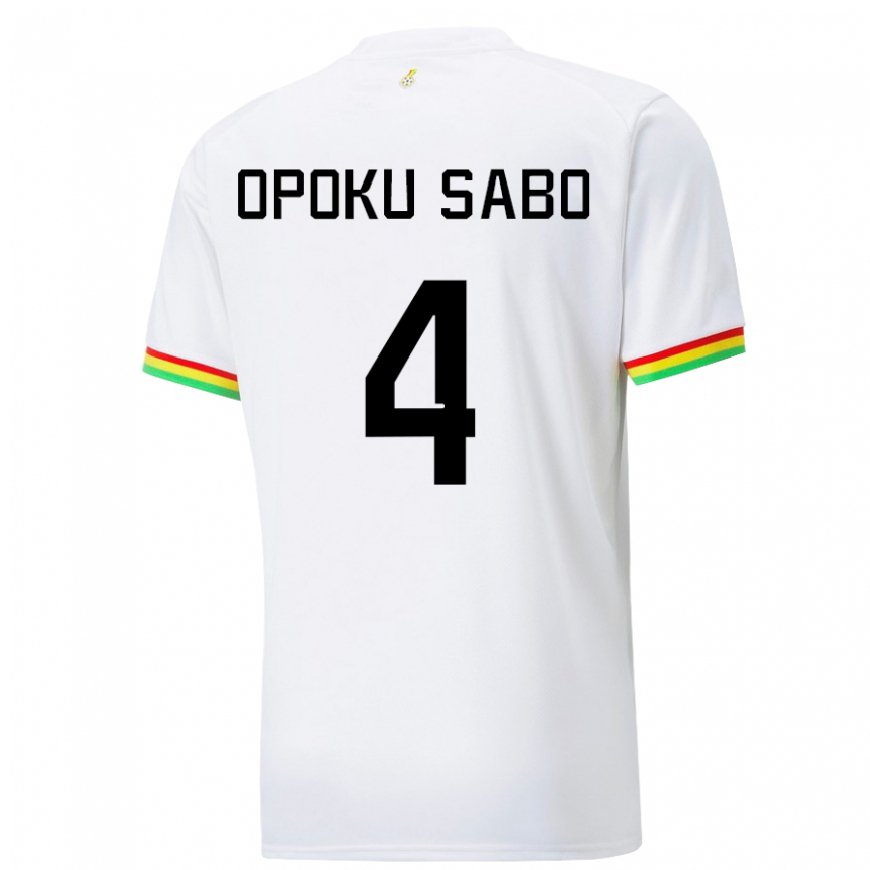 Kandiny Gyermek Ghánai Alex Opoku Sabo #4 Fehér Hazai Jersey 22-24 Mez Póló Ing