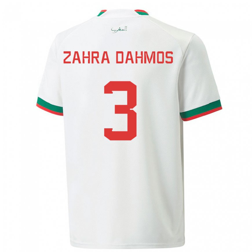 Kandiny Gyermek Marokkói Fatima Zahra Dahmos #3 Fehér Idegenbeli Jersey 22-24 Mez Póló Ing