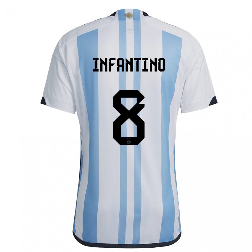 Kandiny Férfi Argentin Gino Infantino #8 Fehér ég Kék Hazai Jersey 22-24 Mez Póló Ing
