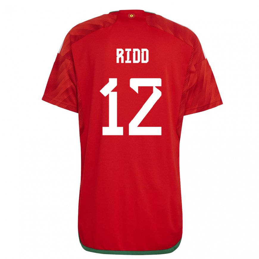Kandiny Férfi Walesi Lewis Ridd #12 Piros Hazai Jersey 22-24 Mez Póló Ing