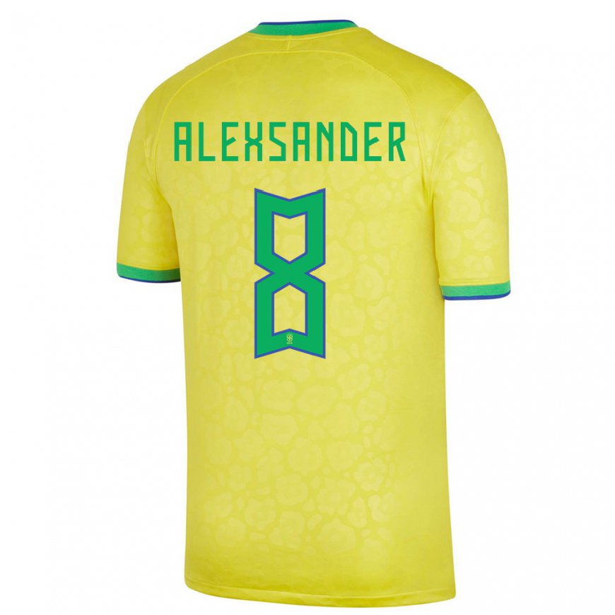 Kandiny Férfi Brazil Alexsander #8 Sárga Hazai Jersey 22-24 Mez Póló Ing