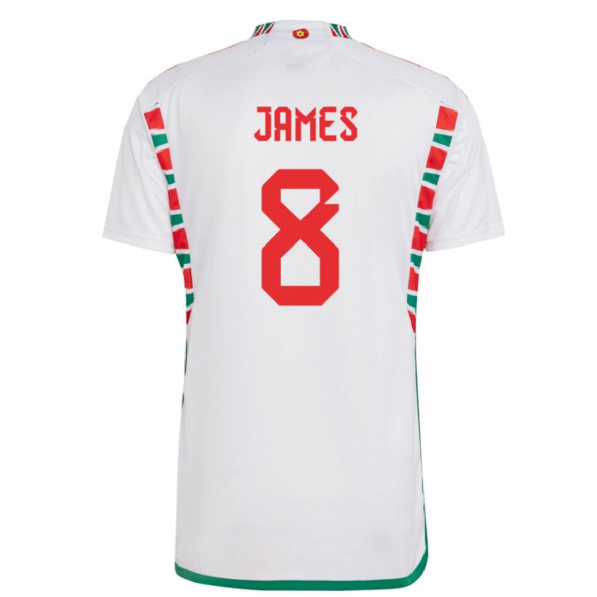 Kandiny Férfi Walesi Angharad James #8 Fehér Idegenbeli Jersey 22-24 Mez Póló Ing
