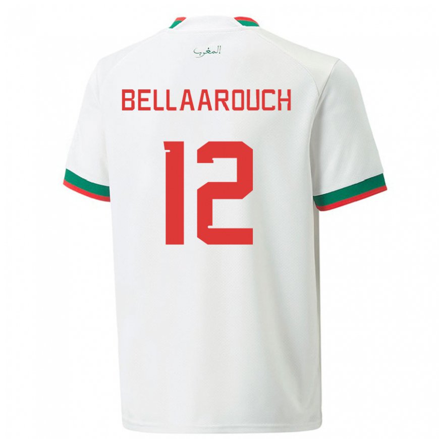 Kandiny Férfi Marokkói Alaa Bellaarouch #12 Fehér Idegenbeli Jersey 22-24 Mez Póló Ing