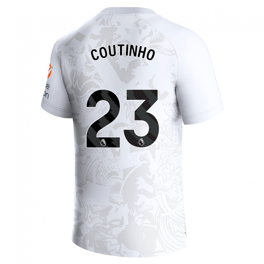 Kandiny Gyermek Philippe Coutinho #23 Fehér Idegenbeli Jersey 2023/24 Mez Póló Ing