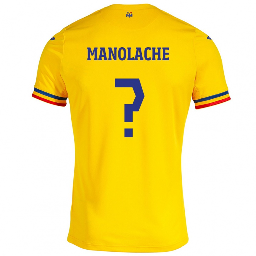 Kandiny Gyermek Románia Luca Manolache #0 Sárga Hazai Jersey 24-26 Mez Póló Ing
