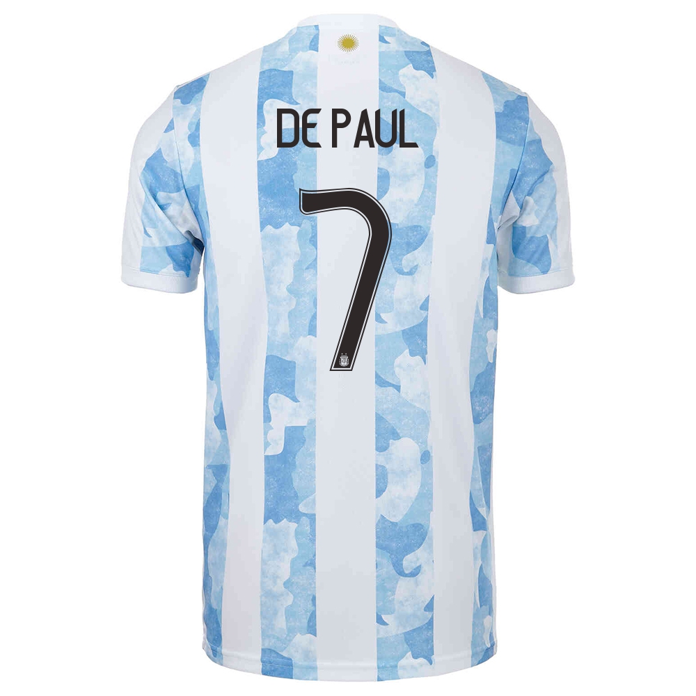 Női Argentin labdarúgó-válogatott Rodrigo de Paul #7 Hazai Kék fehér 2021 Mez Póló Ing