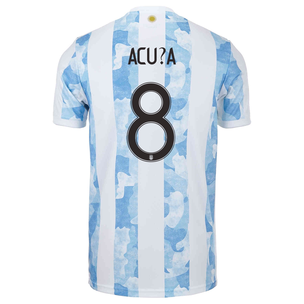 Gyermek Argentin labdarúgó-válogatott Marcos Acuña #8 Hazai Kék fehér 2021 Mez Póló Ing