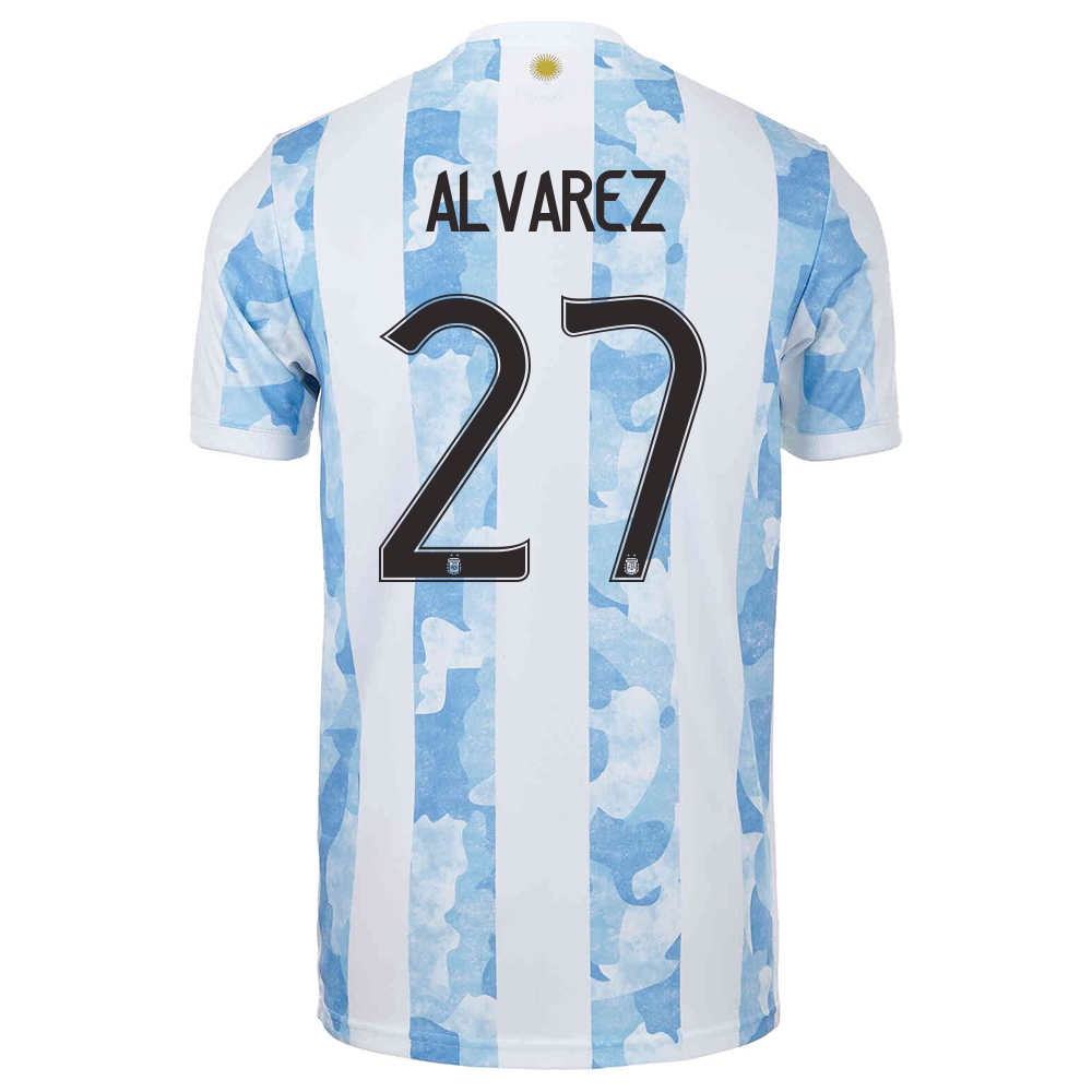 Női Argentin labdarúgó-válogatott Julian Alvarez #27 Hazai Kék fehér 2021 Mez Póló Ing