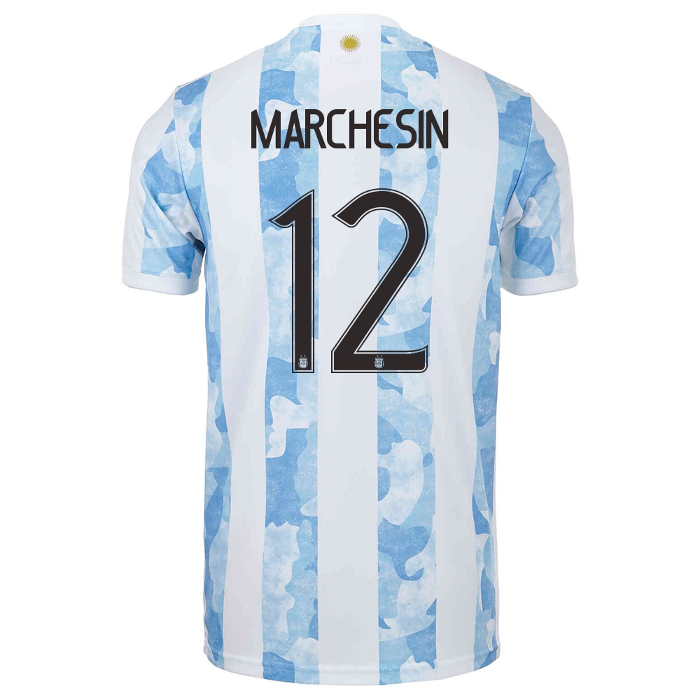 Női Argentin labdarúgó-válogatott Agustin Marchesin #12 Hazai Kék fehér 2021 Mez Póló Ing