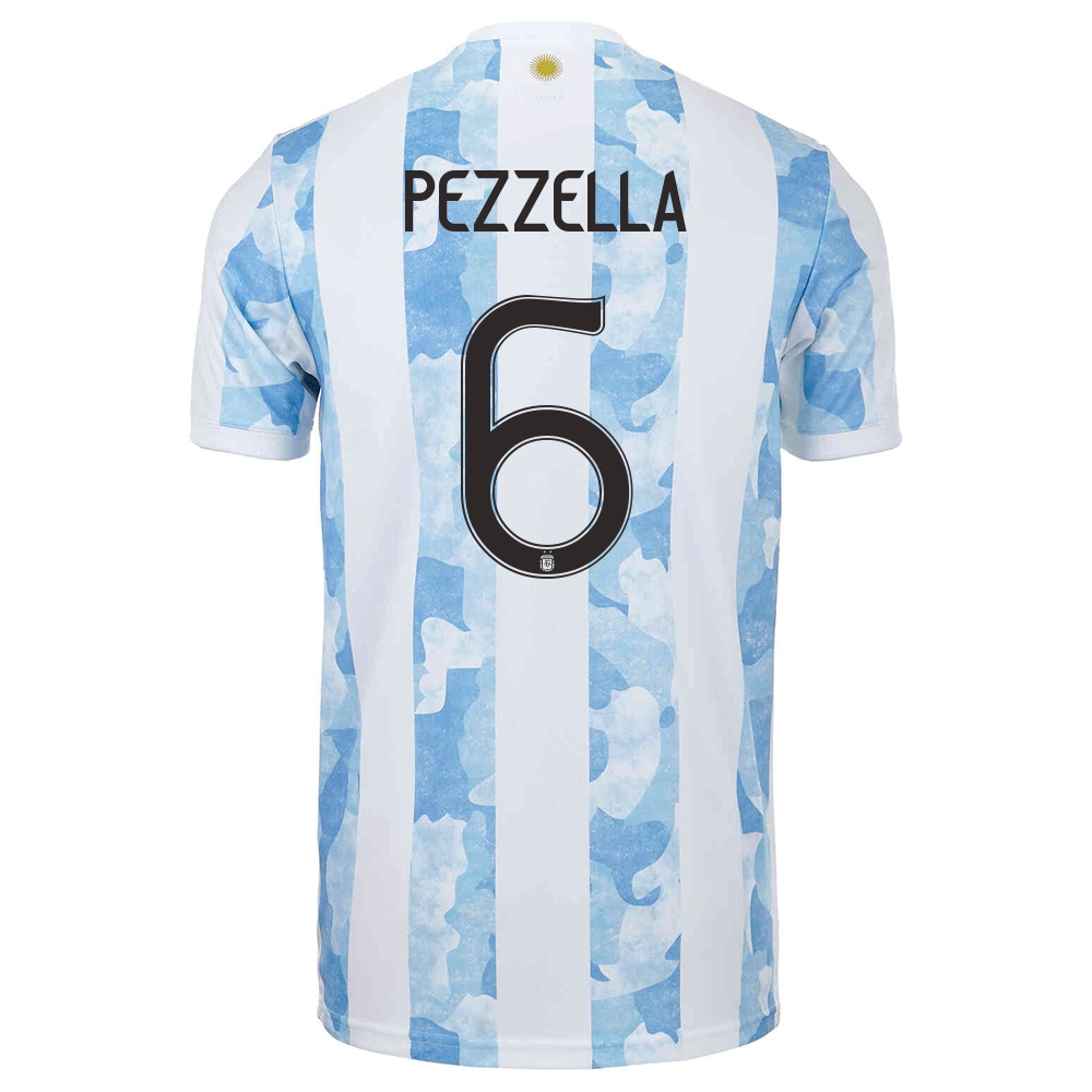 Gyermek Argentin labdarúgó-válogatott German Pezzella #6 Hazai Kék fehér 2021 Mez Póló Ing