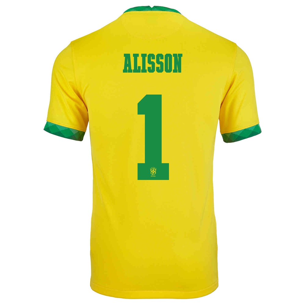 Gyermek Brazil labdarúgó-válogatott Alisson #1 Hazai Sárga 2021 Mez Póló Ing