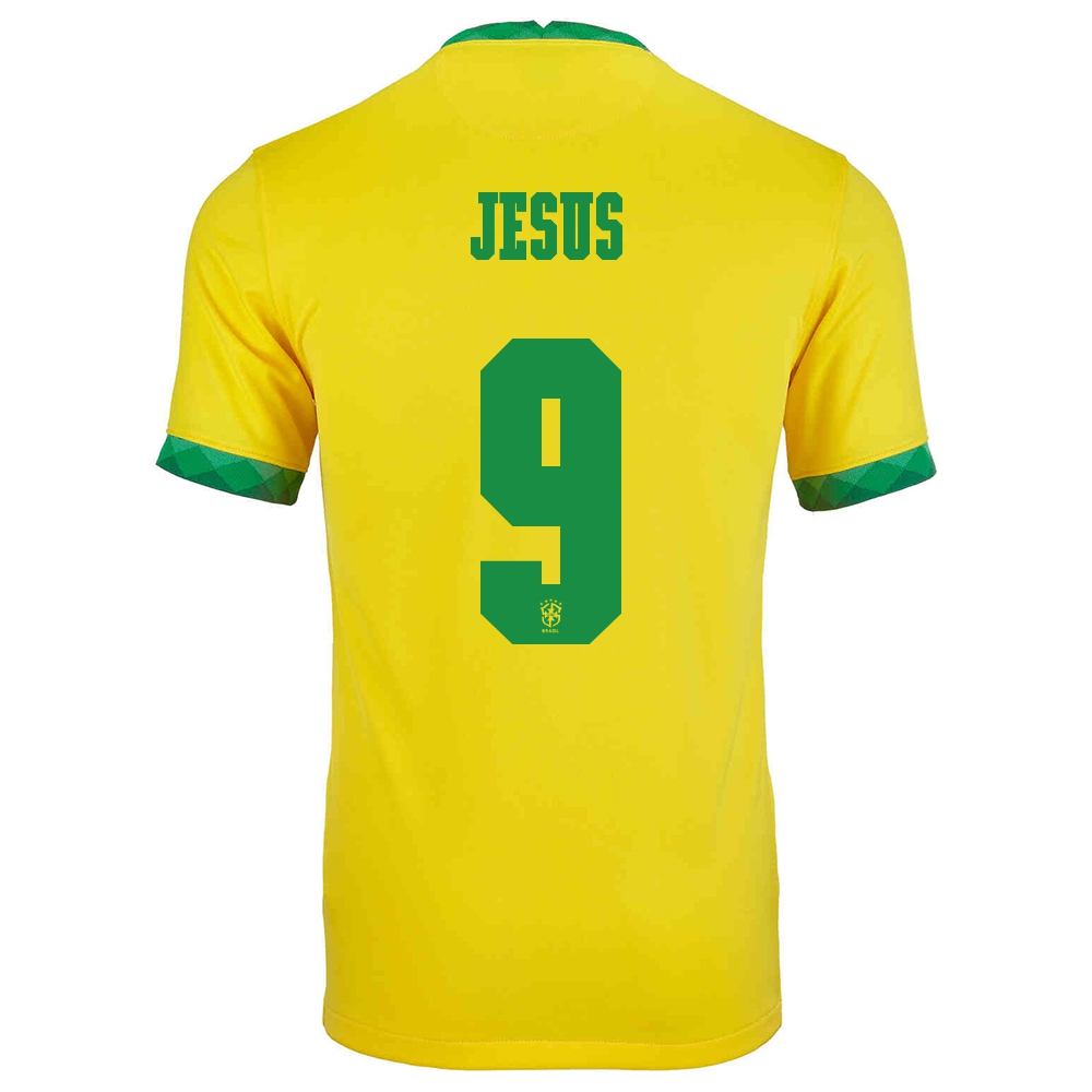 Gyermek Brazil labdarúgó-válogatott Gabriel Jesus #9 Hazai Sárga 2021 Mez Póló Ing