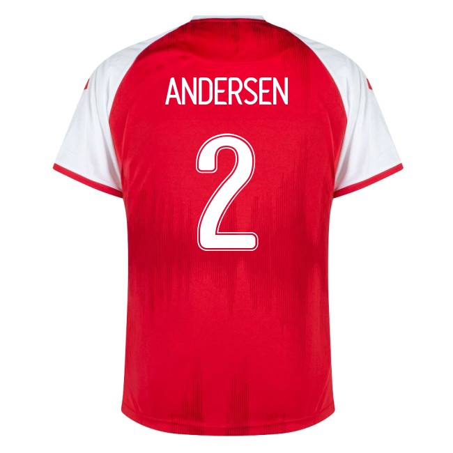 Női Dán labdarúgó-válogatott Joachim Andersen #2 Hazai Piros 2021 Mez Póló Ing
