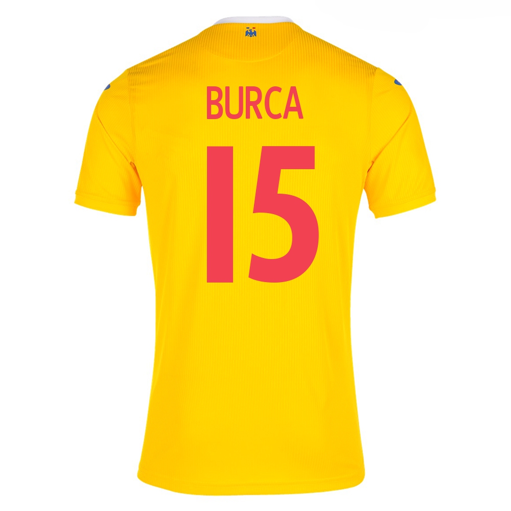 Női Román labdarúgó-válogatott Andrei Burca #15 Hazai Sárga 2021 Mez Póló Ing