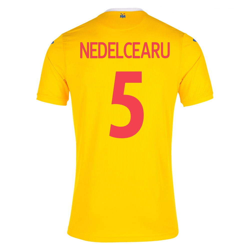 Női Román labdarúgó-válogatott Ionut Nedelcearu #5 Hazai Sárga 2021 Mez Póló Ing