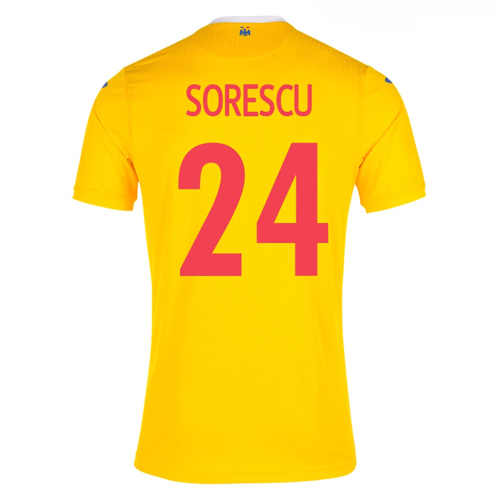 Női Román labdarúgó-válogatott Deian Sorescu #24 Hazai Sárga 2021 Mez Póló Ing