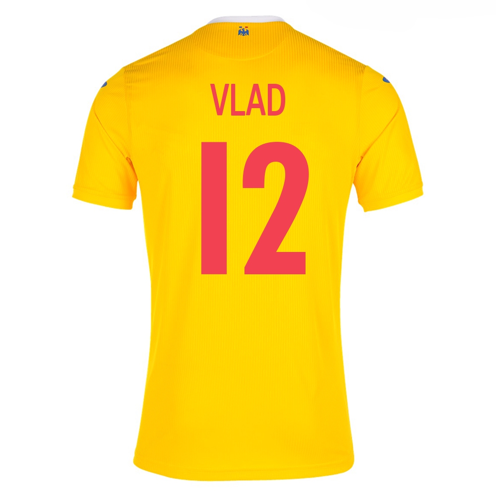 Női Román labdarúgó-válogatott Andrei Vlad #12 Hazai Sárga 2021 Mez Póló Ing