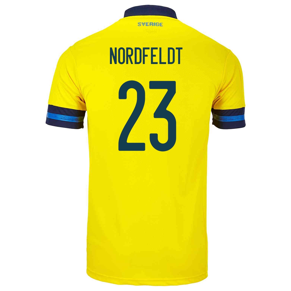 Női Svéd Labdarúgó-válogatott Kristoffer Nordfeldt #23 Hazai Sárga 2021 Mez Póló Ing