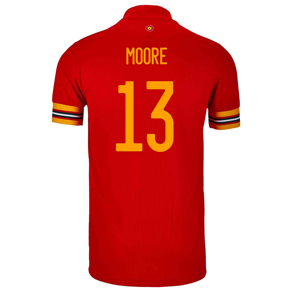 Női Walesi labdarúgó-válogatott Kieffer Moore #13 Hazai Piros 2021 Mez Póló Ing
