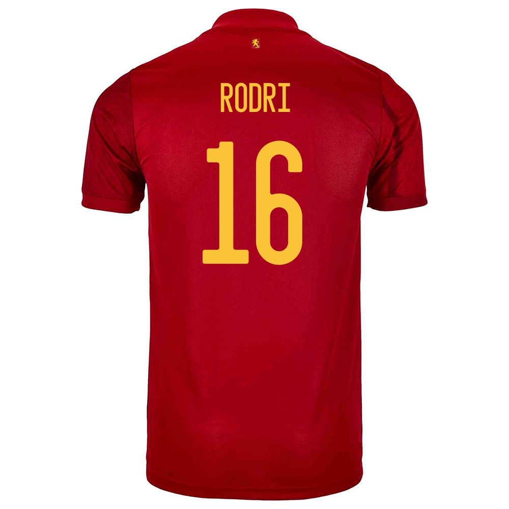 Gyermek Spanyol Labdarúgó-válogatott Rodri #16 Hazai Piros 2021 Mez Póló Ing
