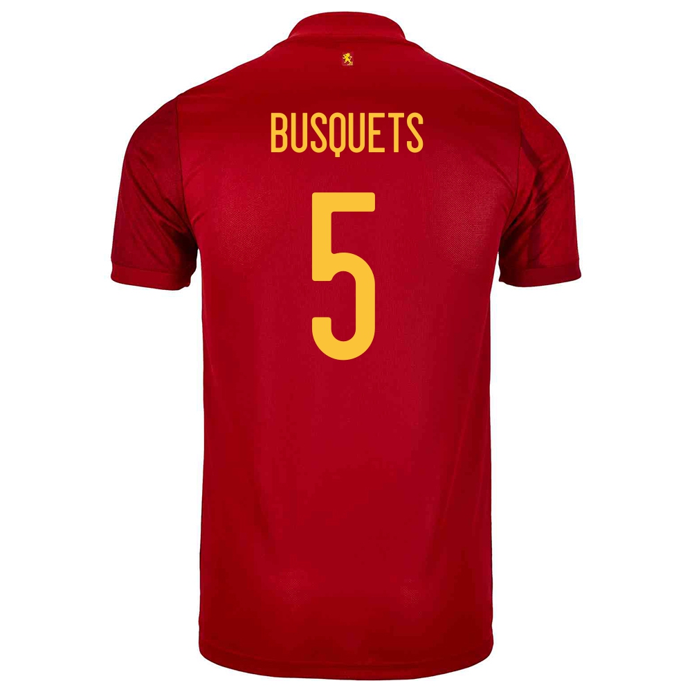Női Spanyol labdarúgó-válogatott Sergio Busquets #5 Hazai Piros 2021 Mez Póló Ing