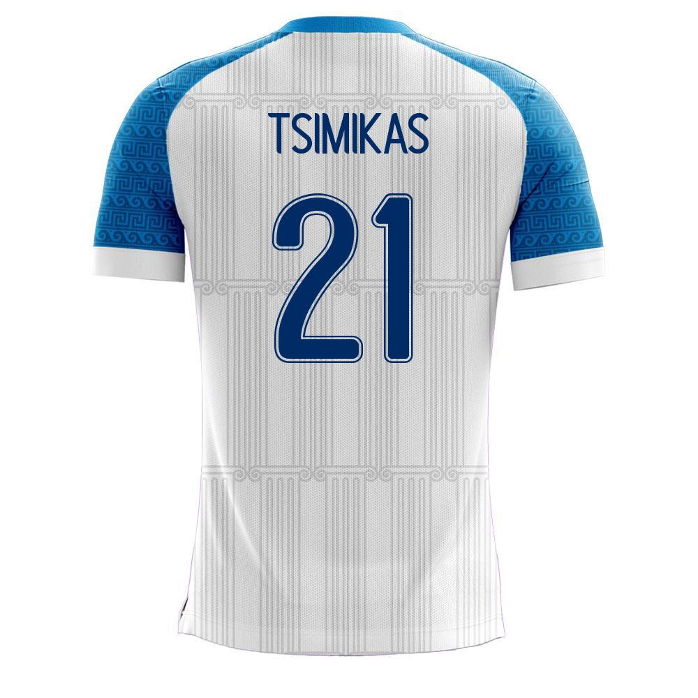 Női Görög labdarúgó-válogatott Konstantinos Tsimikas #21 Hazai Fehér 2021 Mez Póló Ing