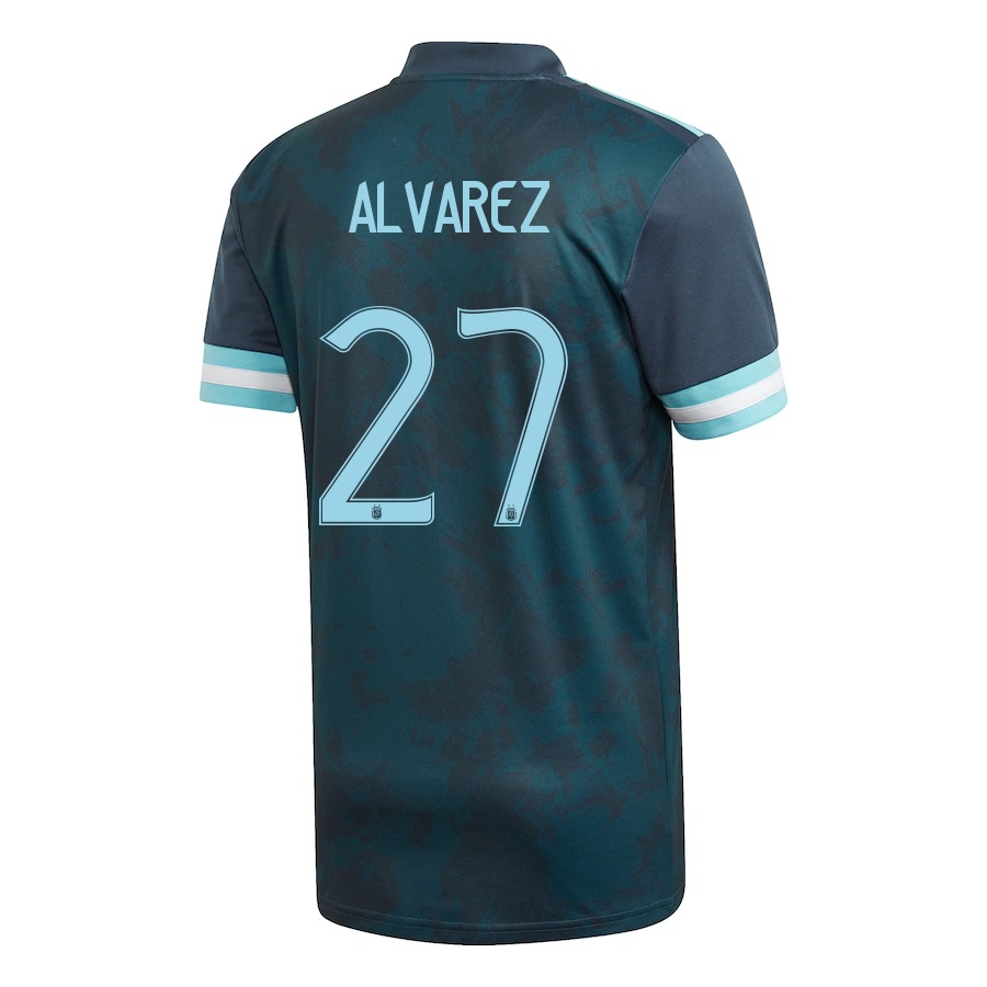 Női Argentin labdarúgó-válogatott Julian Alvarez #27 Idegenbeli Sötétkék 2021 Mez Póló Ing