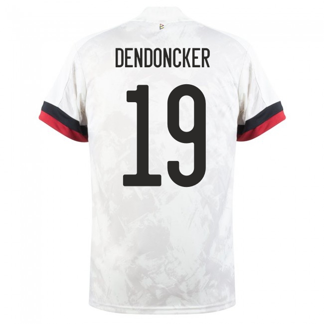 Női Belga labdarúgó-válogatott Leander Dendoncker #19 Idegenbeli Fehér fekete 2021 Mez Póló Ing