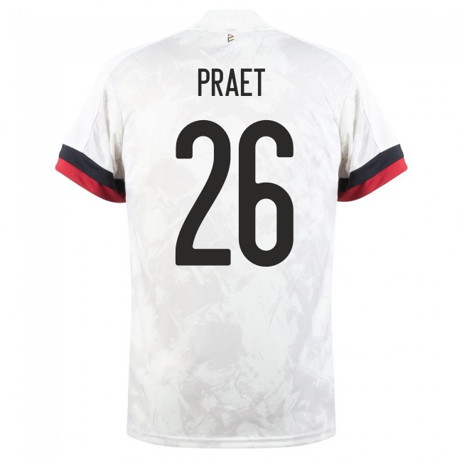 Női Belga labdarúgó-válogatott Dennis Praet #26 Idegenbeli Fehér fekete 2021 Mez Póló Ing