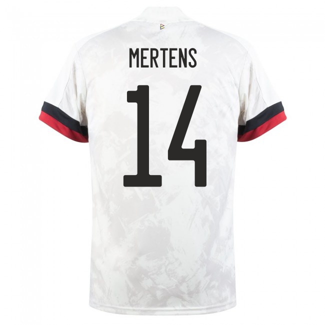Női Belga labdarúgó-válogatott Dries Mertens #14 Idegenbeli Fehér fekete 2021 Mez Póló Ing
