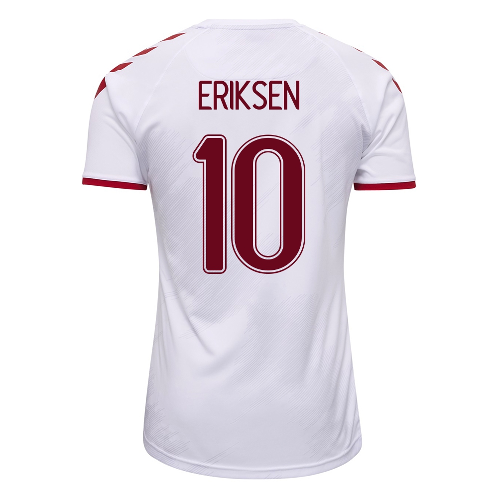 Női Dán labdarúgó-válogatott Christian Eriksen #10 Idegenbeli Fehér 2021 Mez Póló Ing