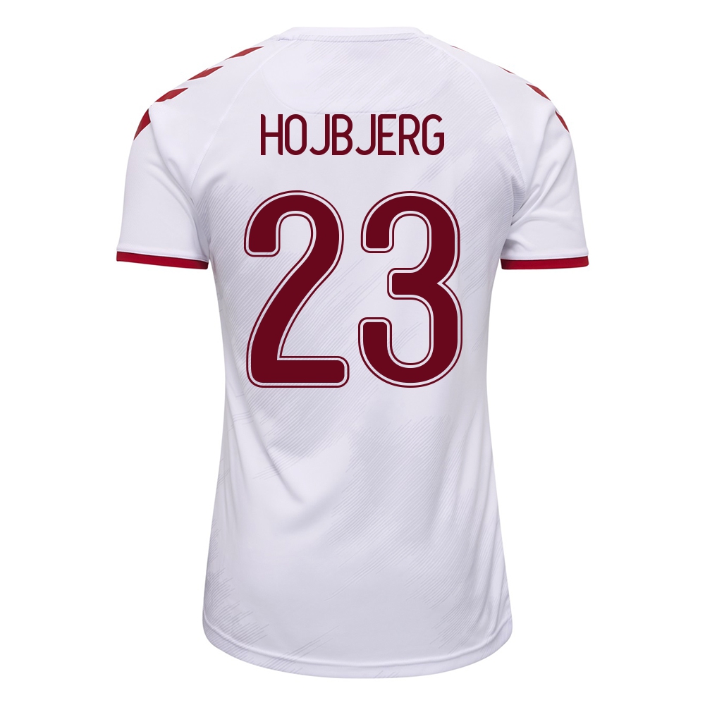 Női Dán labdarúgó-válogatott Pierre-Emile Hojbjerg #23 Idegenbeli Fehér 2021 Mez Póló Ing