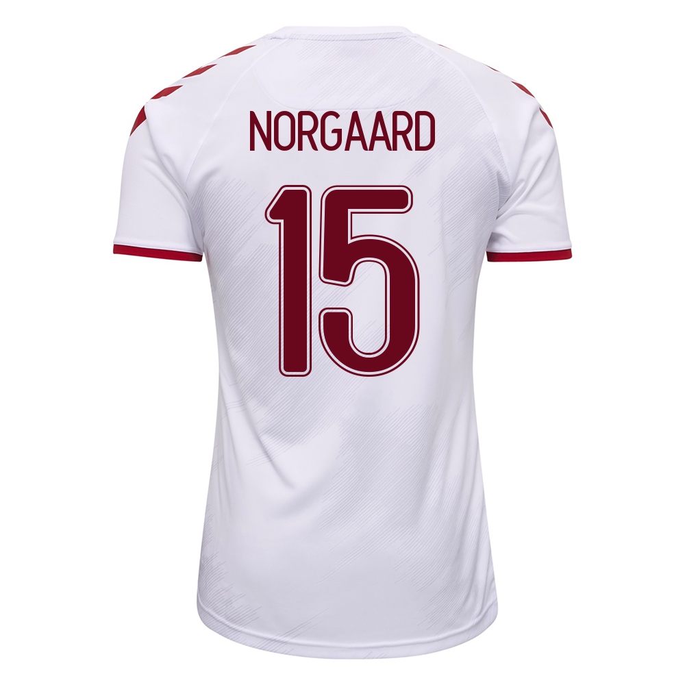 Női Dán labdarúgó-válogatott Christian Norgaard #15 Idegenbeli Fehér 2021 Mez Póló Ing